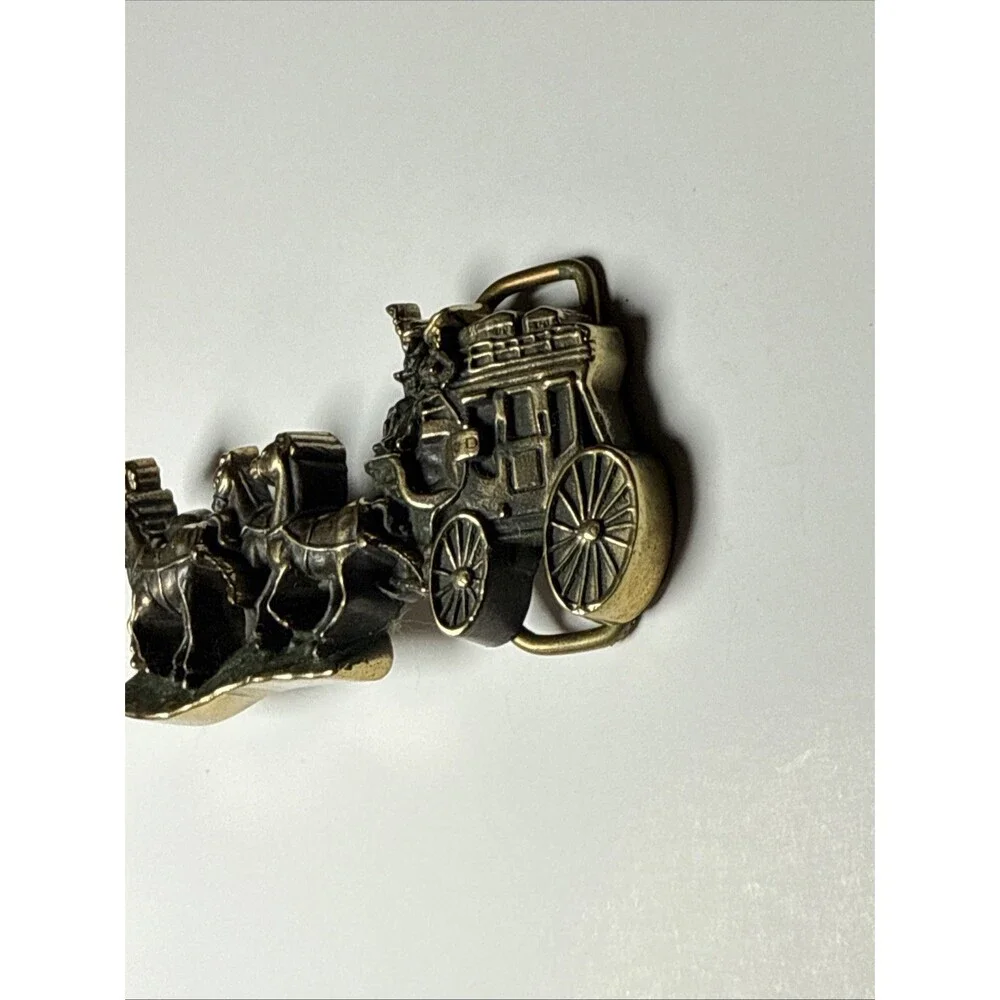 Vintage Baron's Brass Belt Buckle w/ Stagecoach & Horses 1979 3.75 Inches
